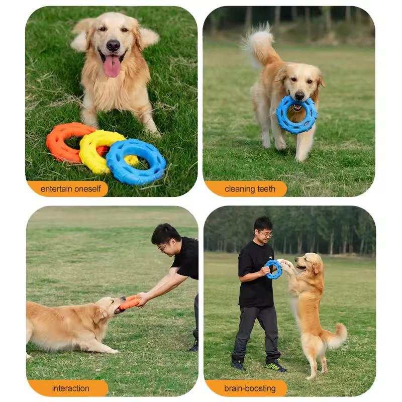 Disco Volador de Anilla de Tracción TPR Duradero Juguete para Perros Ligero Suave Interactivo para Exteriores Entrenamiento Molienda de Dientes Juguete para Masticar Para Perros Medianos Suministro de Juego de Buscar para Mascotas