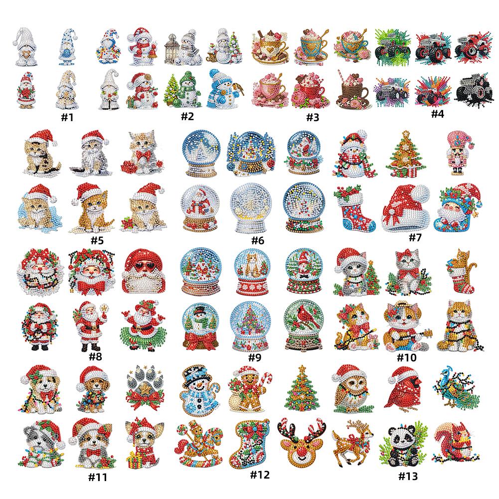 6Pcs Acrylic Christmas Santa Claus Diamond Art Fridge Magnet Diamond Painting Refrigerator Magnet for DIY Crafts Party Gift