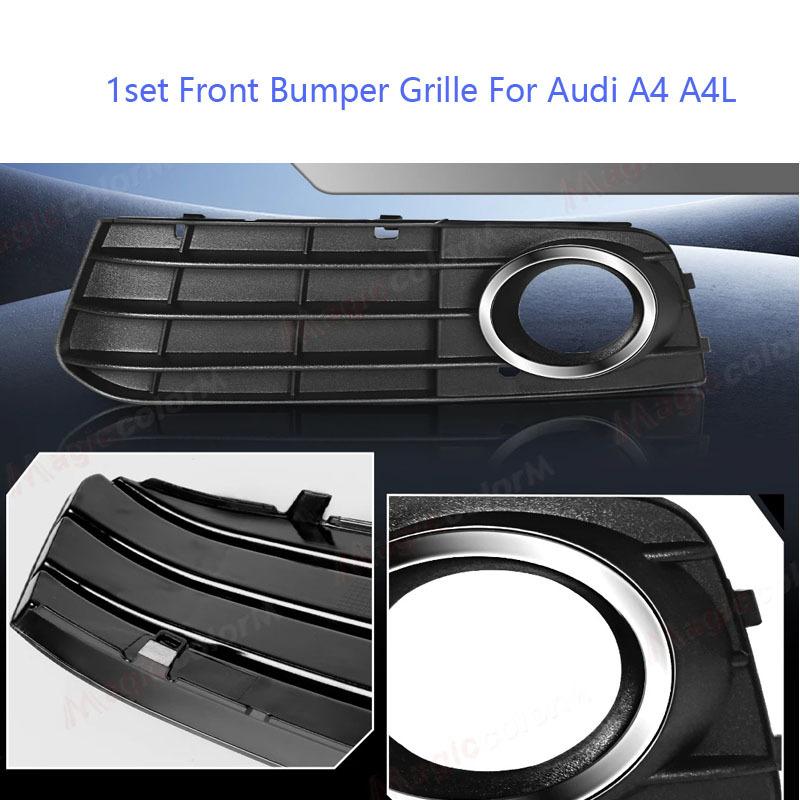 1set Front Bumper Grille For A4 A4L B8 2009 2010 2011 2012 Fog Light Grille Cover Front Frame 8KD80768201C 8KD80768101C чёрный