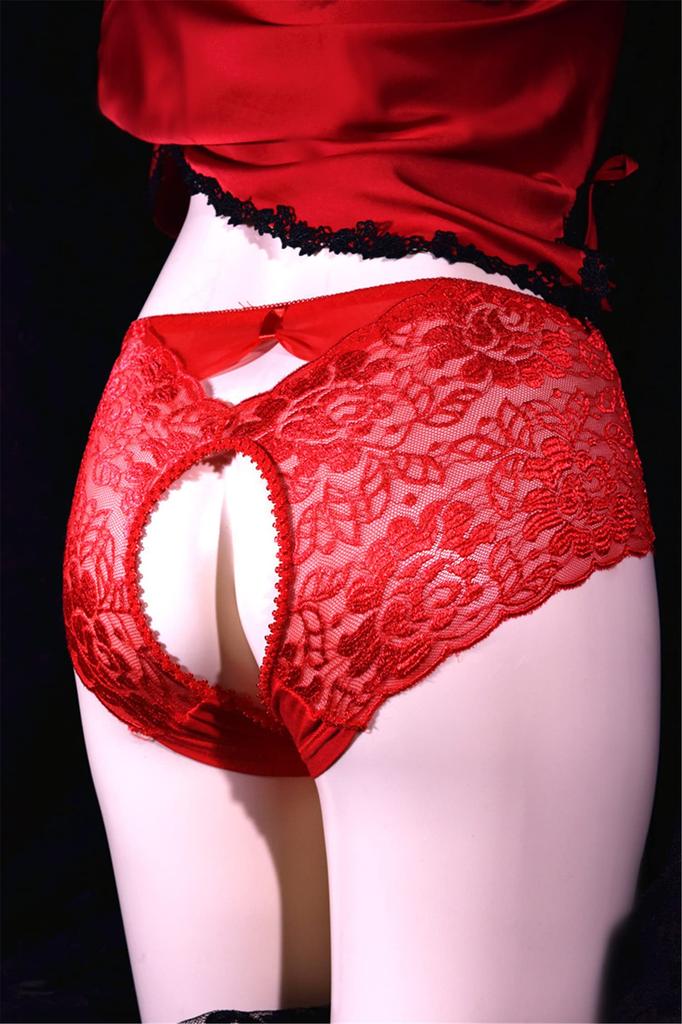 Sexy Lace Front and Rear Fully Open Floral Print Erotic Lace Panties [IntooMe] Women's Pants, Holes, Underwear, Visible, Crotch, Shorts, Lingerie,