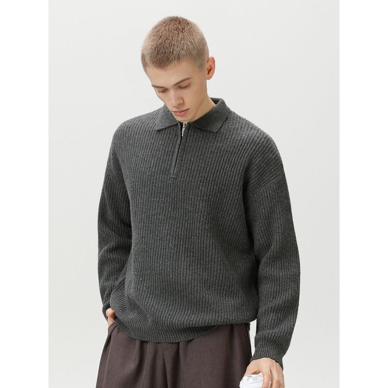 Half-Zip Lapel Sweater for Men 2025 Autumn and Winter New Style Loose Trendy Casual Pullover Knitwear Jacket with a High-End Feel