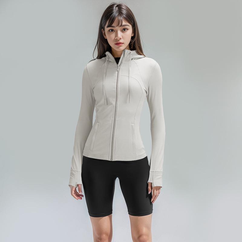 Damen Yoga Sportjacke mit Kapuze - Doppelseitig gebürstet, Hohe Elastizität, Slim Fit, Nude Feeling.
