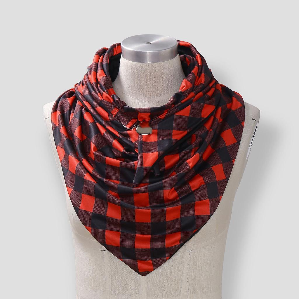Winter Warm Windproof Tie-Dye Plaid Prints Double-Layer Buckle Scarf
