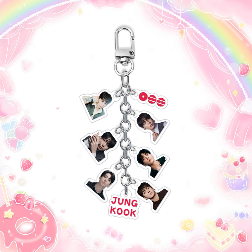 BTS Llavero Cadena de Fotos Arirang Tour, Colgante Mini Retrato de Miembro Acrílico con Etiqueta de Logo, Colgante de Bolsa Coleccionable para Fans Kpop ARMY