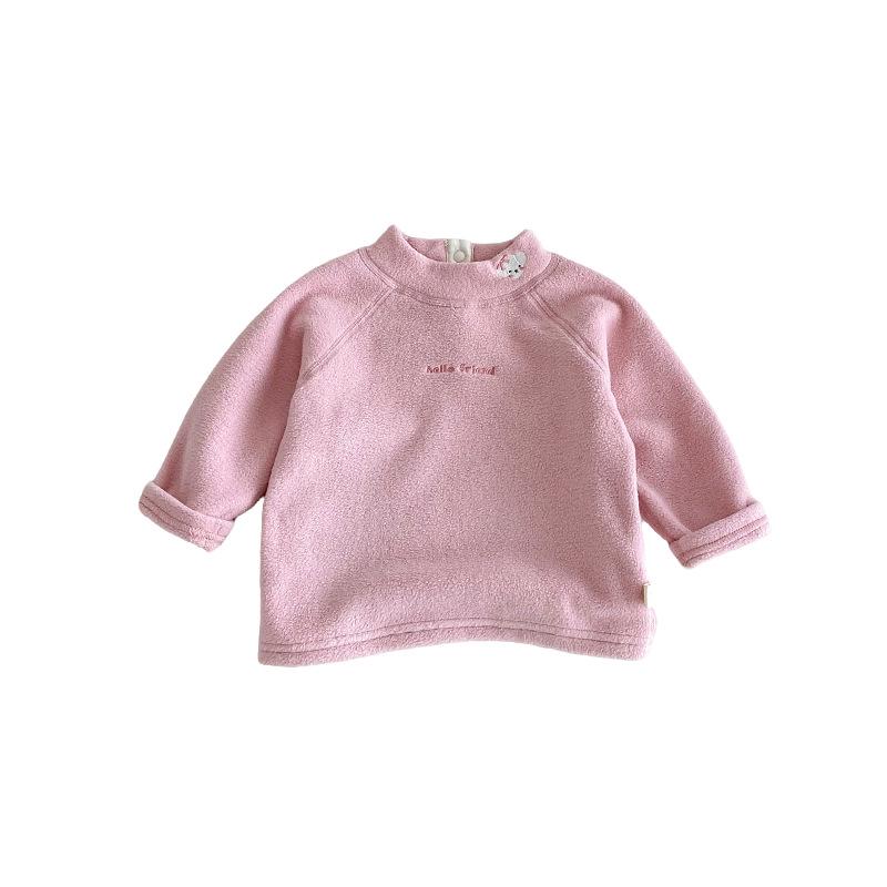 2025 Winter Kids' Fleece Base Layer: Girls' Half-High Neck, Boys' Embroidered Cartoon Top
