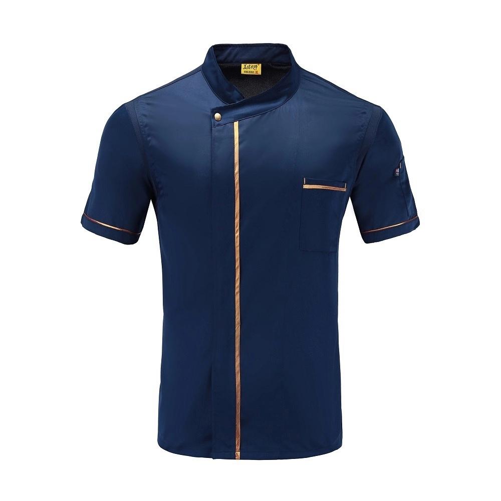 

Summer Gold Line Short Sleeved Chef Uniform Housewife Cooking Clothing Restaurant Cafe Food Service Barber Shop Work Uniform 4XL синій