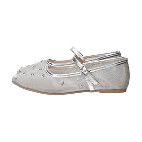 Bridget Birkin Women's Dot Jewel Tulle Flat Pumps (551521), Silver, Size 22.5cm