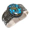 Bracelet Manchette en Argent Sterling 925 avec Turquoise Bleue Cuivre Naturel Réglable ETC-14505