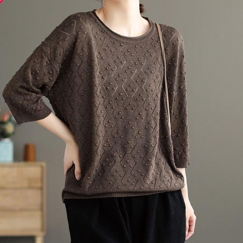 

Женский свитер с половиной рукавом, футболка, весна-лето, футболка с вырезом, женская футболка большого размера, футболки One Size кофейный