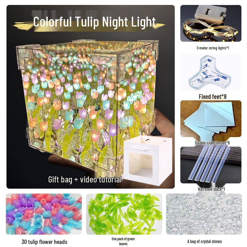 Cadeau de Saint-Valentin: Veilleuse Tulipe Faite à la Main Rubik's Cube - Parfait pour l'Anniversaire de la Petite Amie