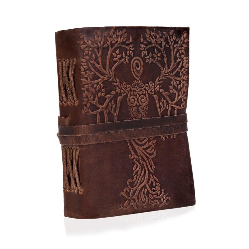 Handmade Embossed Leather Journal 5×7 Inch – Vintage Tree Design Notebook with Deckle Edge Paper, 200 Pages