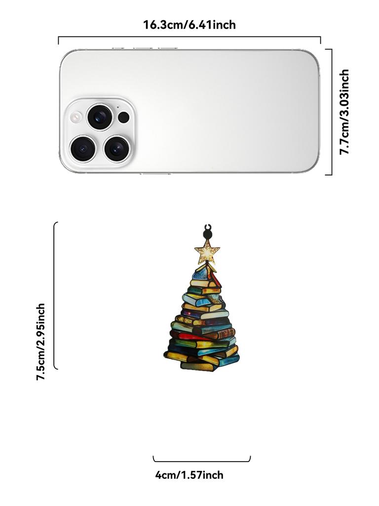 Christmas Tree Shaped Hanging Ornament, Colorful Stacked Books Design with Star Topper, Festive Gift for Book Lovers & Xmas Tree