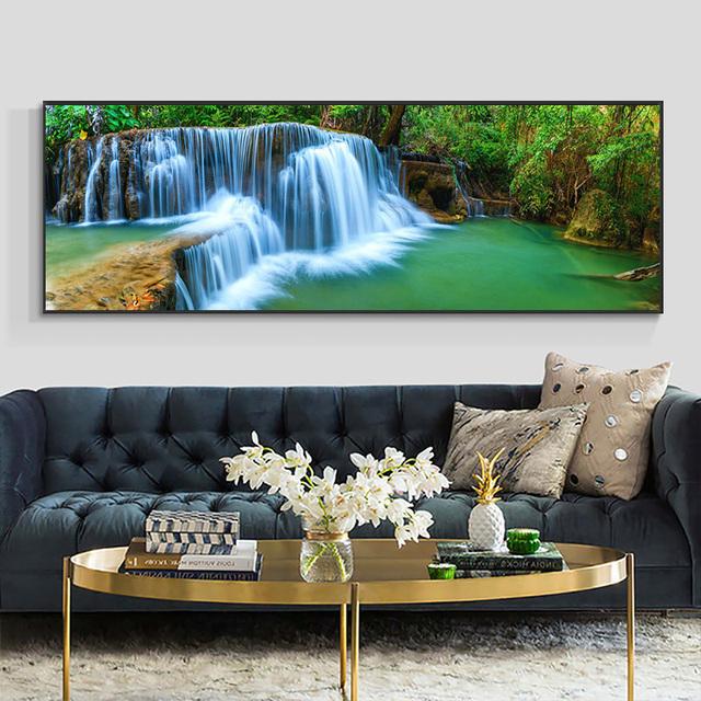 Krajina Přírodní Vodopád Obraz na plátně Zelený strom Jezerní list Plakáty a obrazy Nástěnný obraz Obývací pokoj Home Decor Bez rámu