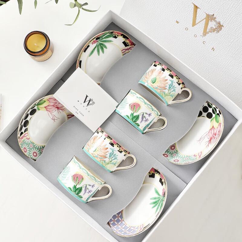 WOOCH Water Lily Dream Ceramic Cup and Saucer Gift Set (4 Pieces)