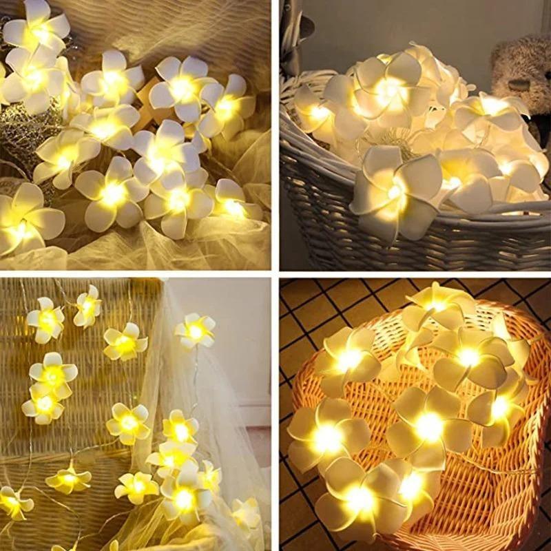 Foam Plumeria Flower String Lights Battery Powered Christmas Garland Fairy Lights for Christmas Home Wedding Party Decor