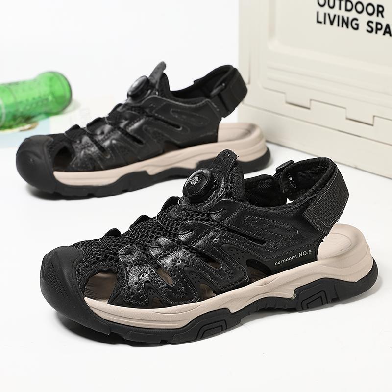 Summer Men Casual Leather Sandals Outdoor Antiskid Walking Sandals for Men New Breathable Waterproof Beach Shoes Plus Size 38-46