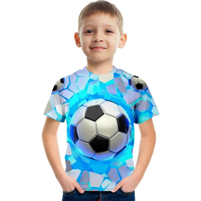 Summer Round Neck 3D Flame Football Printed Top Fashionable Casual Short Sleeved Children's Boy T-shirts