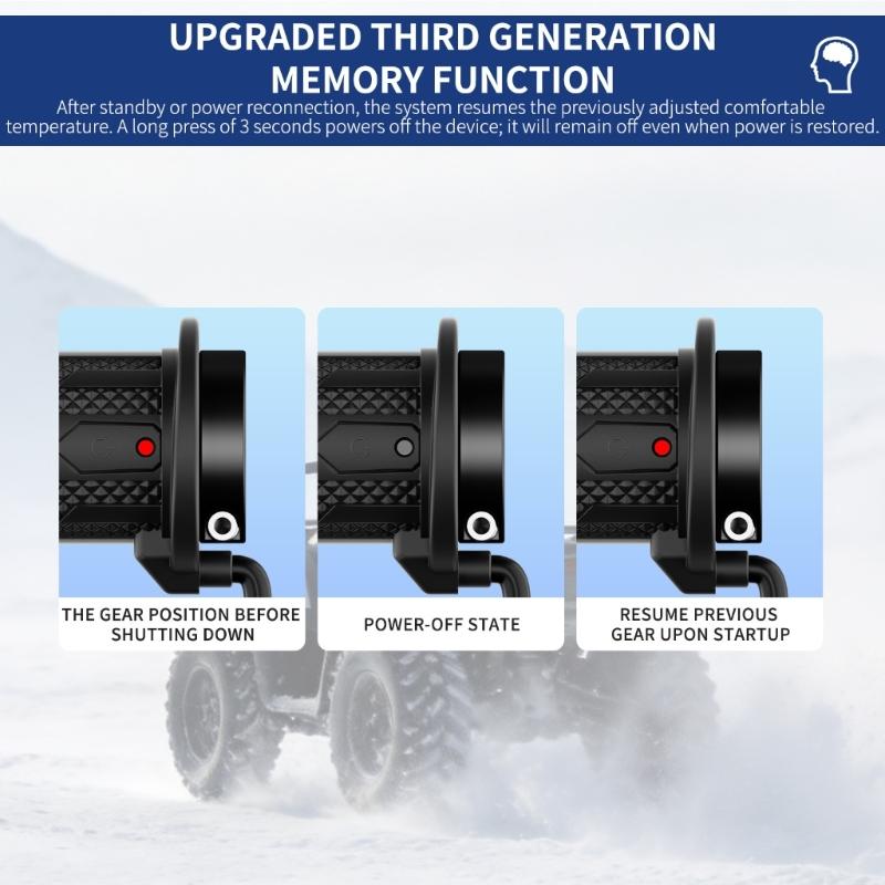 12 V Heated Handlebar Grip Set for Cold-Weather Handlebar Use with 5-Level Control, Previous-Setting Memory, 2-Clamp Structure, and Accessories