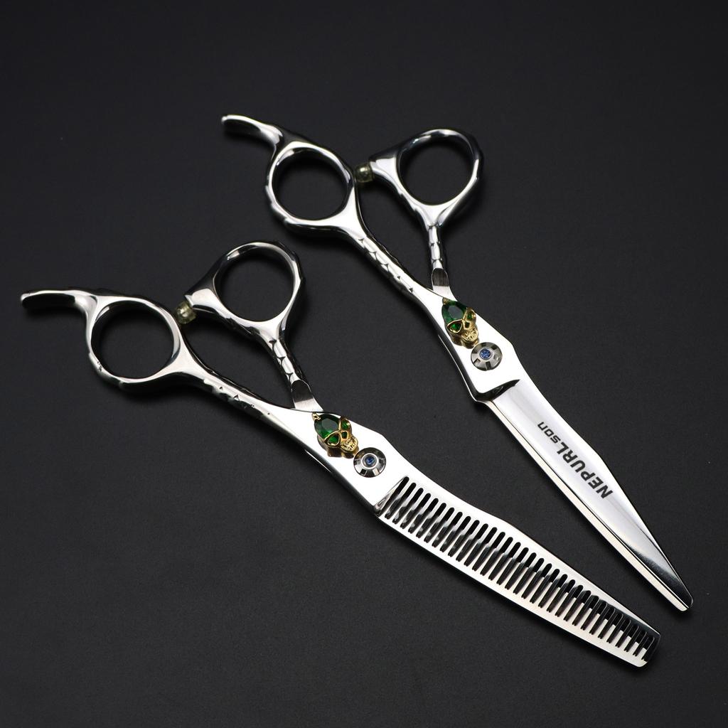 6.0 Inch Nimpson Skull Handle Personality, Hair Scissors, Barber Scissors, Flat Scissors, Tooth Scissors