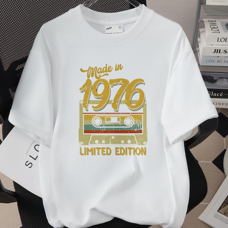50th Birthday 1976 Theme Loose T-shirt - High Quality 260g Pure Cotton, Short Sleeve, European & American Style