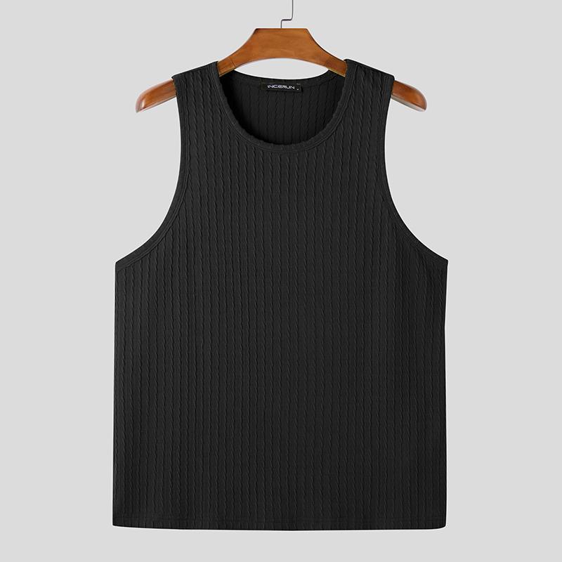 INCERUN Men Summer O-neck Sleeveless Texture Casual Sports Tank Tops T-shirts