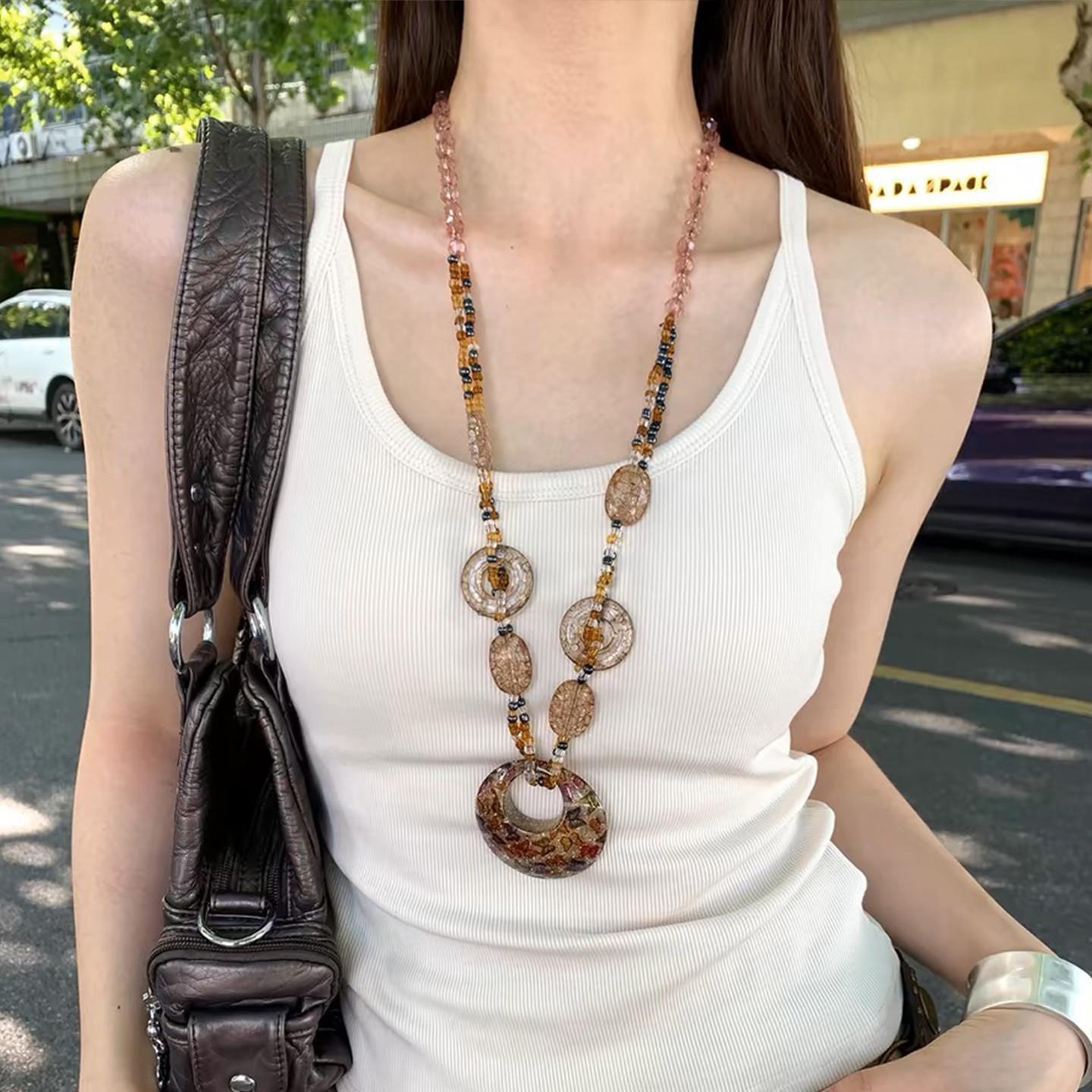 GEMCHIC Women s Handmade Beaded Tassel Pendant Necklace Bohemian Ethnic Style Long Layered Chain