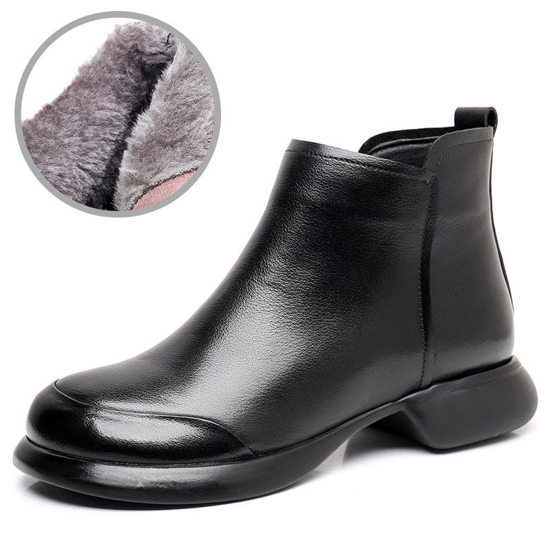Fashion GKTINOO 2024 Autumn Winter Women Boots Genuine Leather Flat Heel Side Zipper Soft Soled Retro Style Casual Mother Short Boots