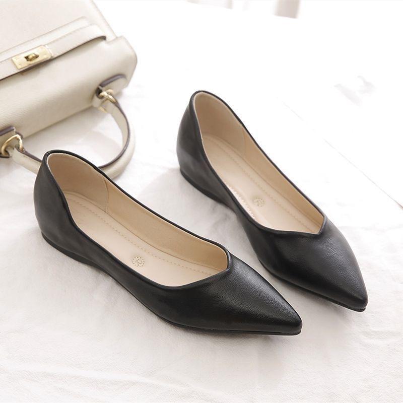 Flache Einzel-Schuhe Damen Herbst neu schlichte Arbeit leichtgewichtige flache Ferse spitze Zehenpartie Einslipper Arbeitsschuhe weiche Sohle Doudou-Schuhe