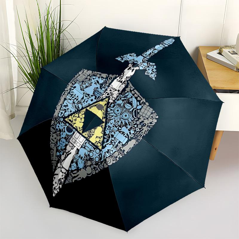 1 Stück The Legend of Zelda Automatischer Auf-/Zu Klappbarer Tragbarer Regenschirm mit 8-Rippen-Struktur für Damen/Herren, Ganzjahresgebrauch a0901141