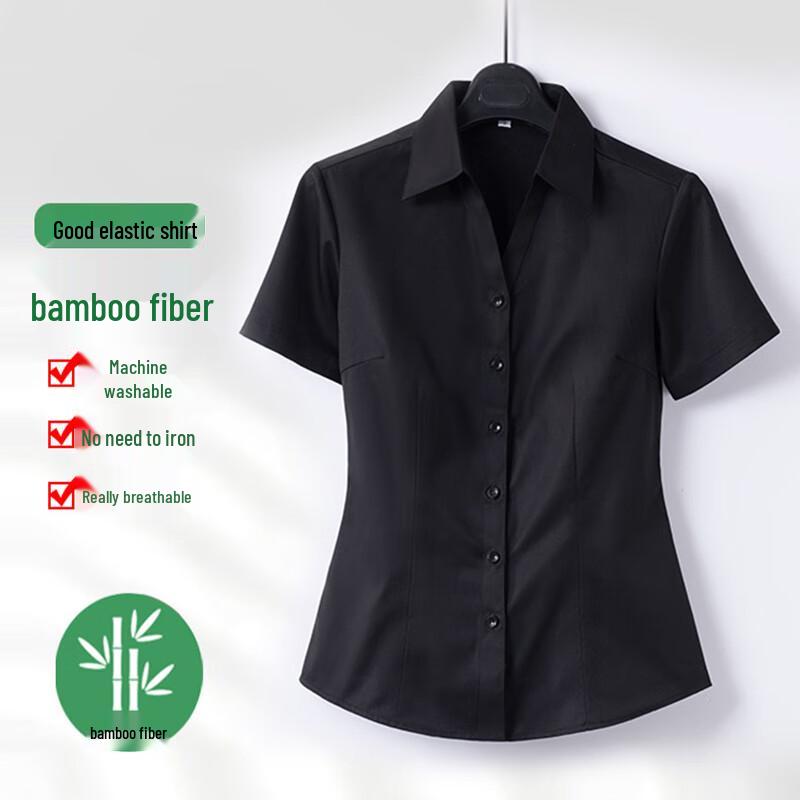 Trouman Women's Bamboo Fiber V-Neck Professional Short Sleeve Blouse