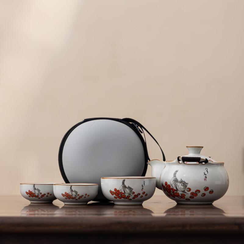 Yuzhuxun Cat Persimmon Chinese Travel Tea Set
