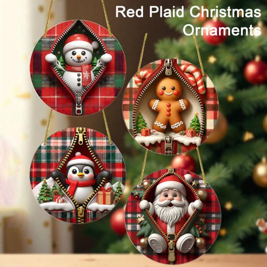 Festive Window And Door Decor Double-sided Acrylic Christmas Hanging Ornaments, Xmas Cartoon Snowman/Penguin/Gingerbread Man/Santa Claus Decorative