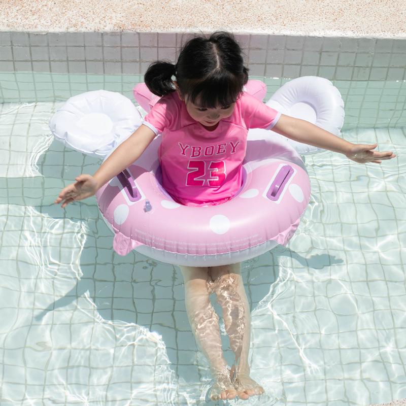 Pink Bow 3D Baby Inflatable Swim Ring with Handle and Seat