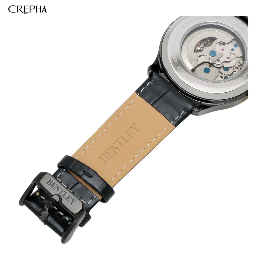 Klefer Automatic Analog Watch with Leather Automatic Bentley Men's Strap, Movement, Gold, Black, BT-AM320-GD