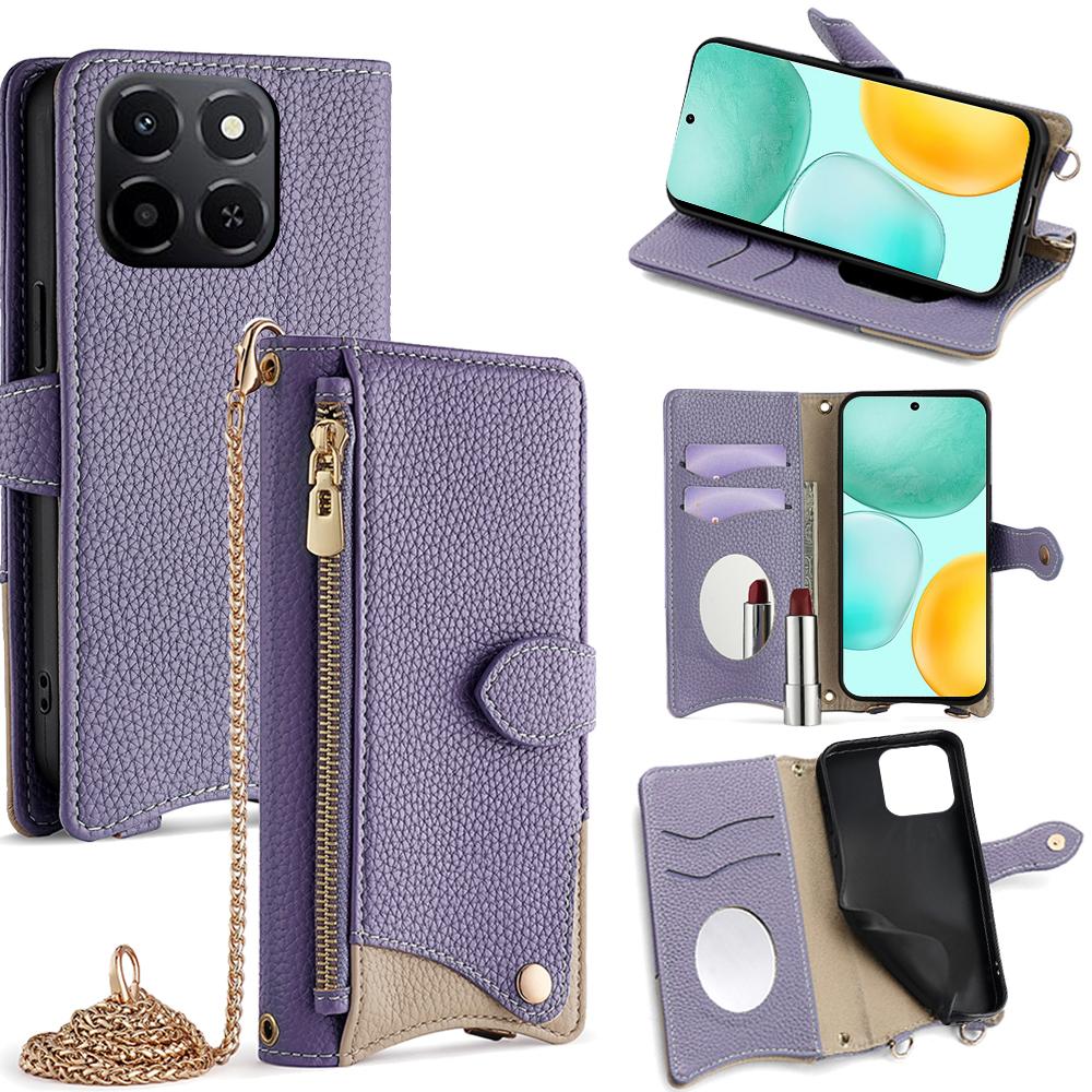 For Honor X6c 4G Leather Case Wallet Stand Cover Irregular Tail Style with Chain Strap