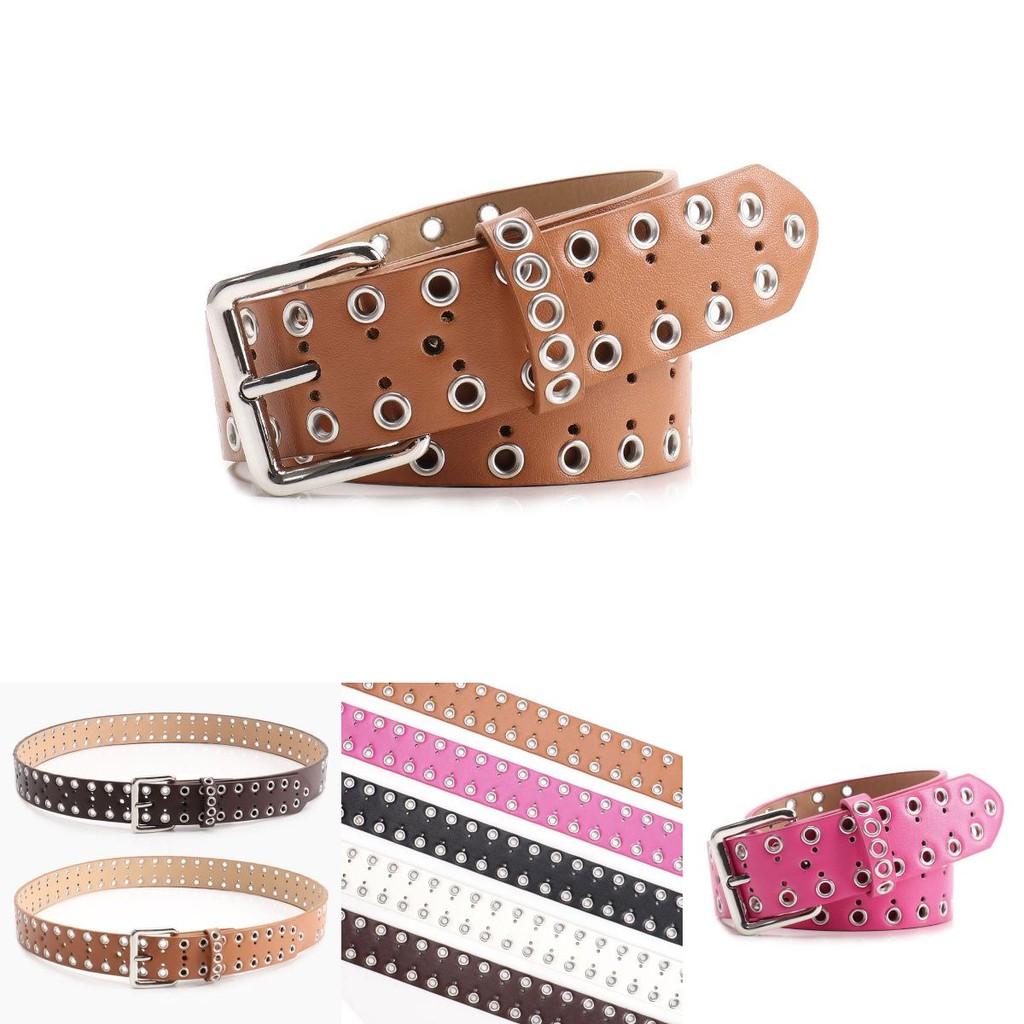 Women Hollowed Metal Leather Belt With Metal Closure For Streetwear And Everyday Fashion