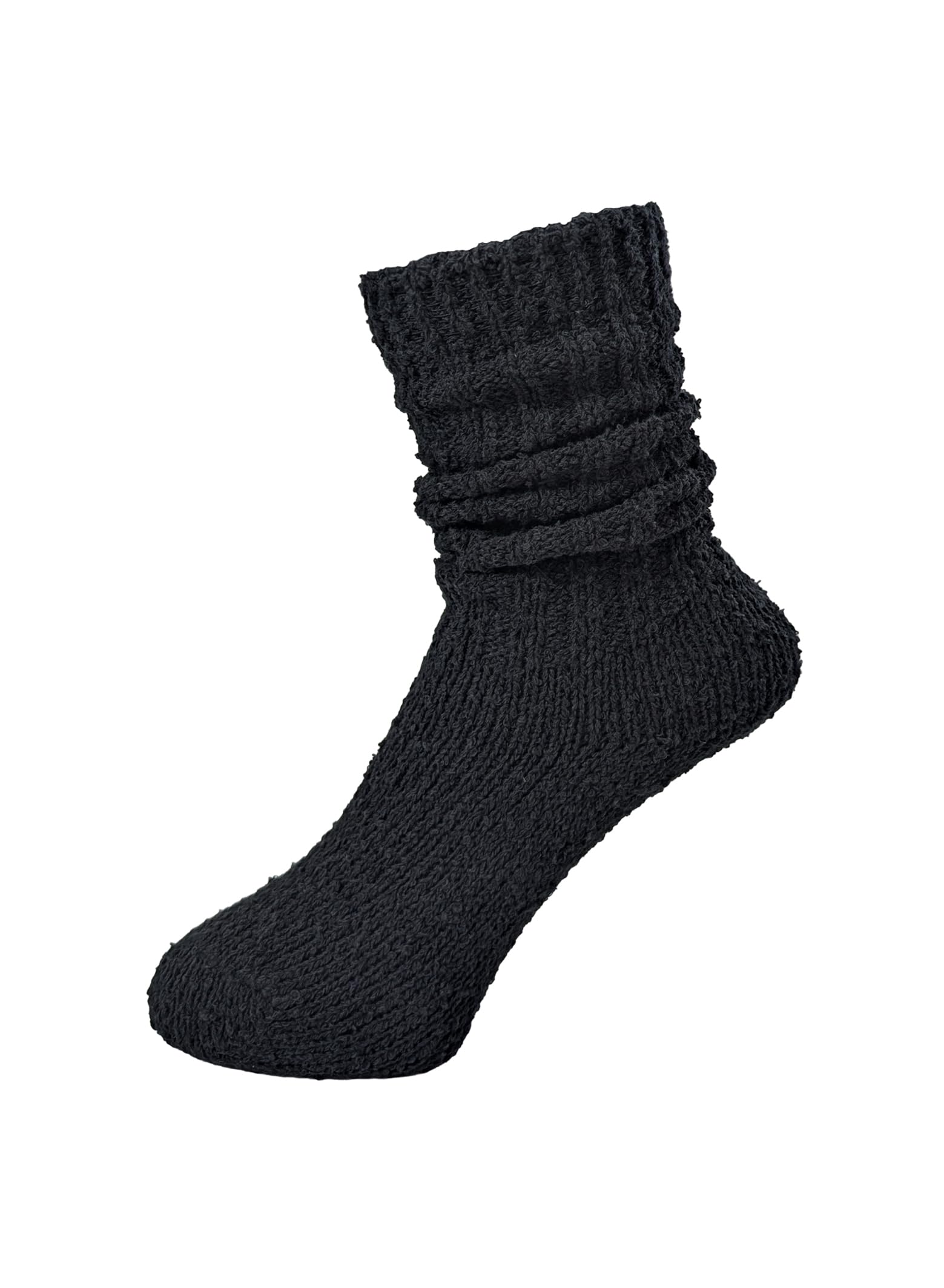 SCRUNCH Loose Cotton Black LOOPED COTTON RELAX FIT SOCK Socks, Rib, White, (Sizes 23-25, 80, Black)