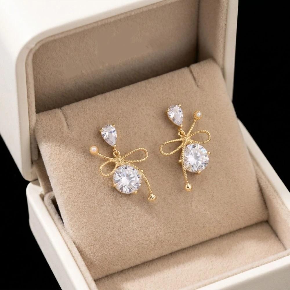 Drip Crystal Zircon Earrings Women Jewelry Bowknot Earrings Rhinestone Pendant Earrings  Date Night