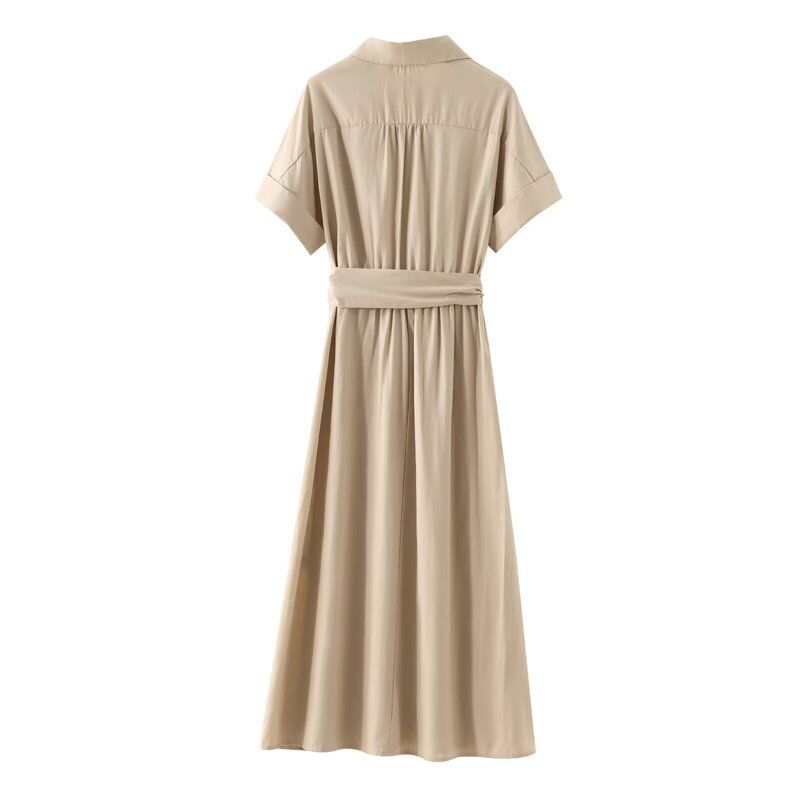 Fashion Style 2024 Summer New Arrival Women's Linen Blended Midi Skirt Shirt Style Dress 8372101 533