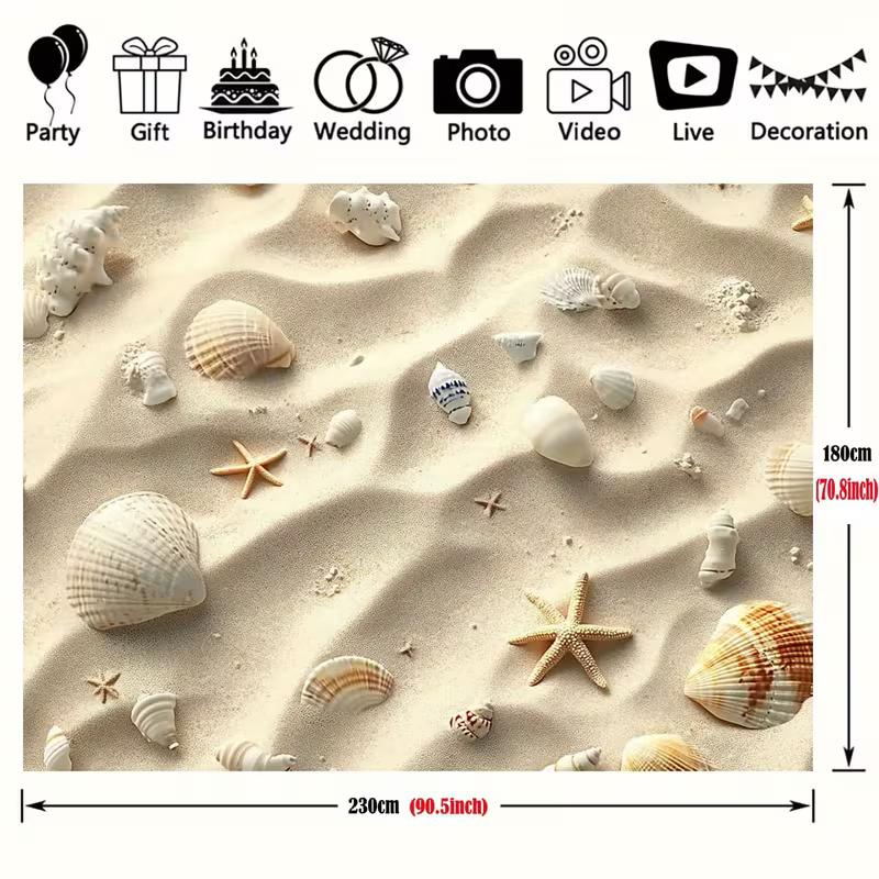 Ästhetischer 2D-Strand-Wandteppich, Sand mit Muschel- & Seestern-Hintergrund