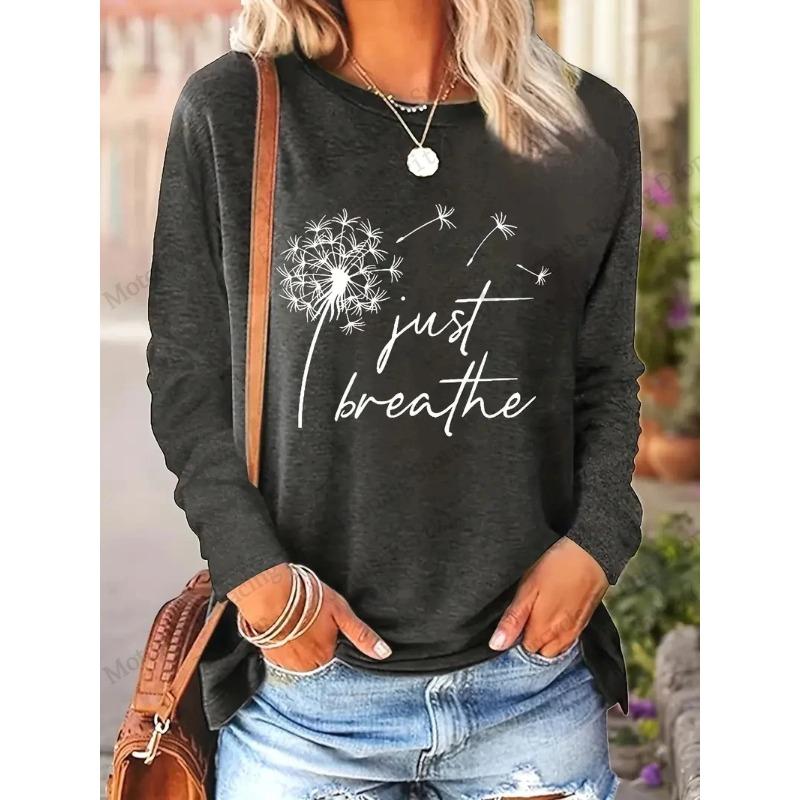 Floral Dandelion 3D Print Round Neck Long Sleeve T-shirts Fashion Casual Vintage Tops