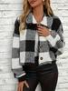 Plaid Pattern Button Front Teddy Coat All-match Long-sleeved Winter Warm Jacket Women's Clothing