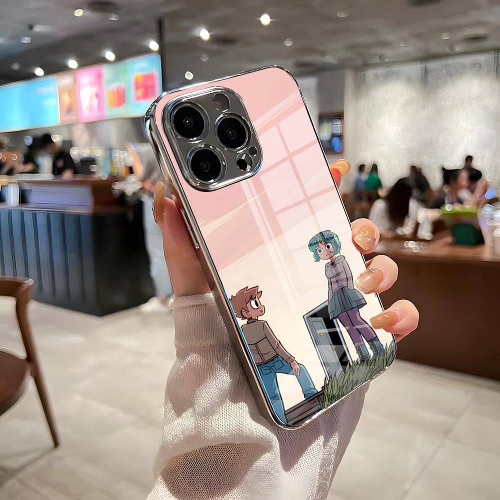 S-Scott Pilgrim Phone Case For IPhone 17 Pro Max 15 Pro 16 14 Plus 12 13 Mini 11 Pro Shockproof Electroplated Glass Cover