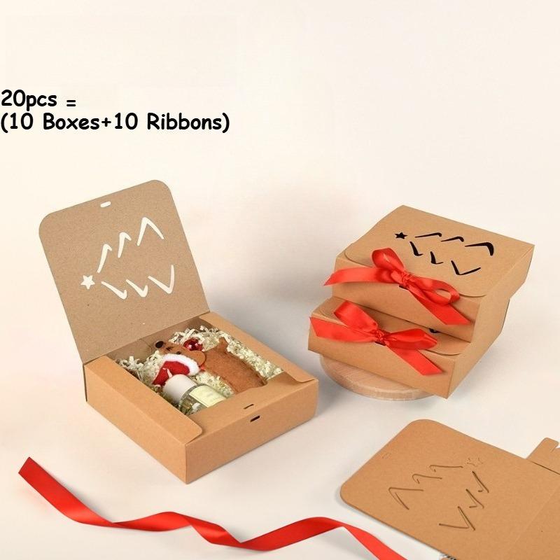 

20 шт. Подарочные коробки из крафт-бумаги с красной лентой, коричневые коробки для подарков с крышками для свадьбы, сувениров на вечеринку, упаковки подарков, поделок своими руками 16x16x5cm