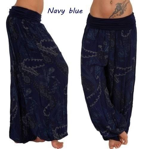 Women's High Waist Printed Harem Pants Loose Wide Leg Long Trousers Elastic Fold Waist Casual Bohemian Digital Print Baggy Pants