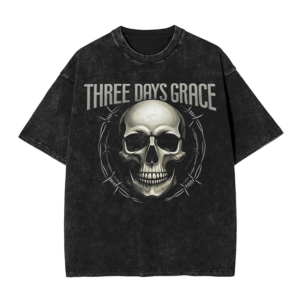 Three Days Grace Alienation Tour  Outfit Washed T Shirts Unisex Women Streetwear Hip Hop TShirts Printed Shirt Short Sleeve