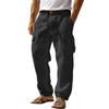 Herren Leinenhose Frühling Sommer Mehrere Taschen Gerades Bein Bequem Atmungsaktiv Outdoorhose Knopfleiste Hose
