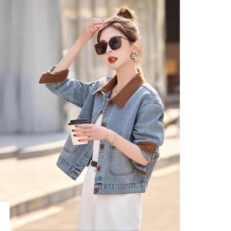 Retro Color Block Denim Patchwork Jacket - High-End Petite Style for Spring/Autumn 2026