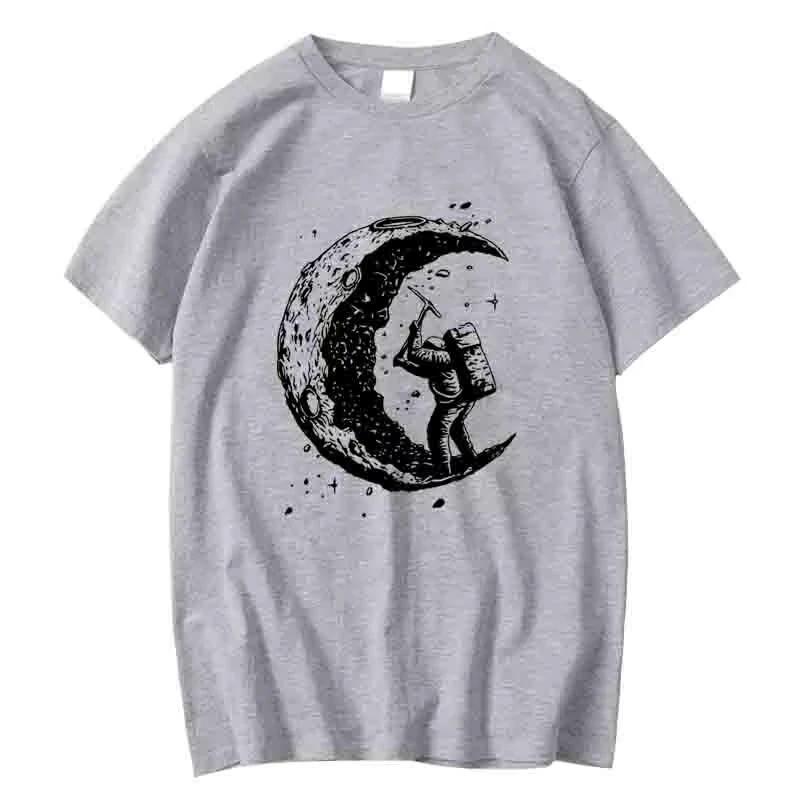2025 Men's High Quality 100_ Cotton Moon Print Casual Summer Cool Short Sleeve Men Tshirt Loose  Male Tee Shirts Male Tee Tops