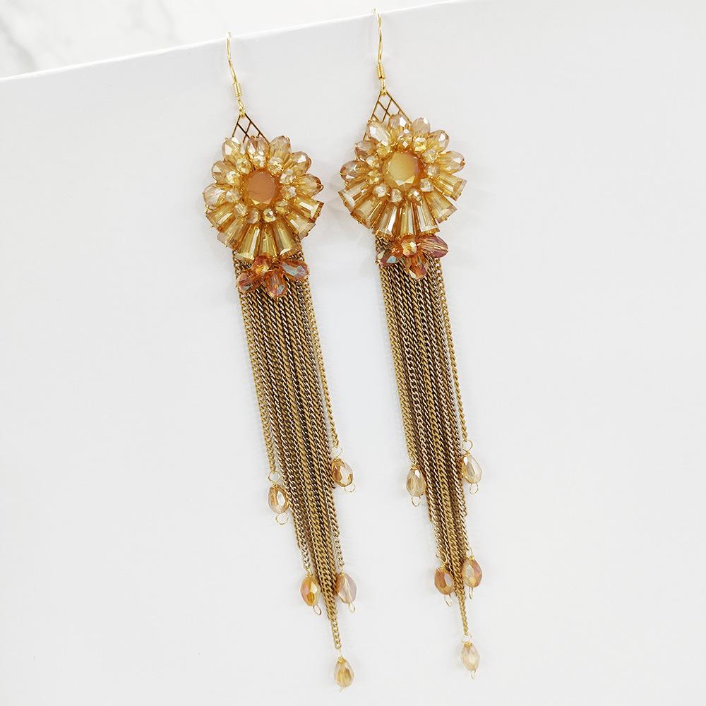 Jingqi Jewelry, Exaggerated Personality Long Earrings Temperament Handmade Earrings Women'S Bohemian Fringed Flower Earrings